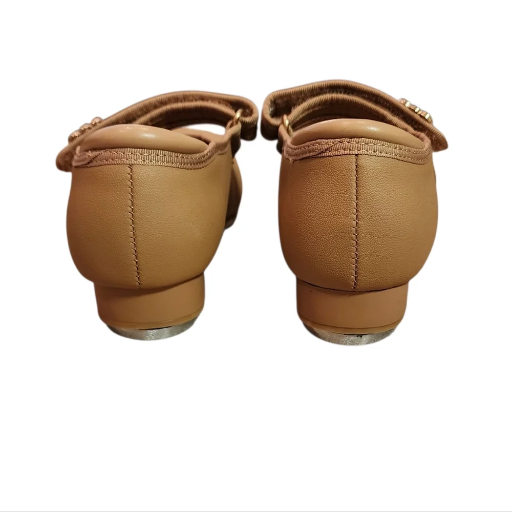 Stelle Tap Dance Shoes Girls 13ML Tan Faux Leather Rhinestones Adjustable Strap